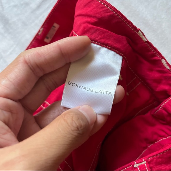 Eckhaus Latta red straight leg cropped contrast stitch pants - Picture 5 of 6